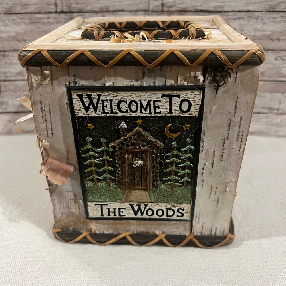 Rustic White Birch Accent Box with Woven Trim